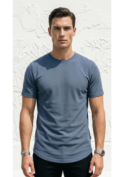 Plus Scorpion Erkek Slim Fit Basic Tişört Esnek, Terletmeyen Pike Dokulu Kumaş İndigo