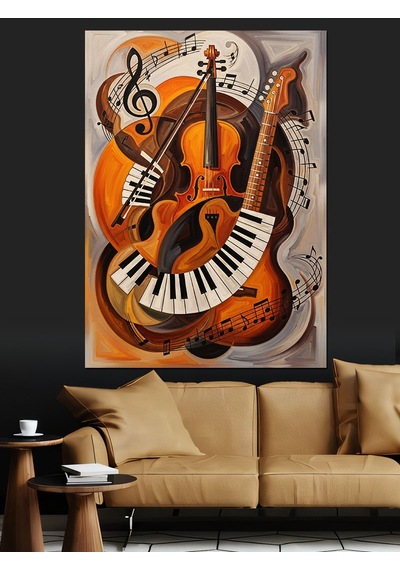 Ahşap Tablo Gitar Müzik Aleti Soyut