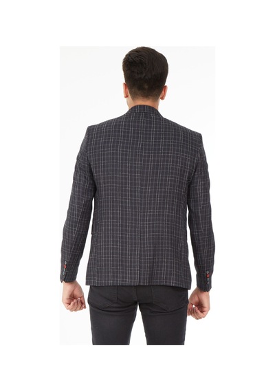 Sposo 5140 Yelekli Dar Kalıp Siyah Ekose Erkek Blazer Ceket Siyah