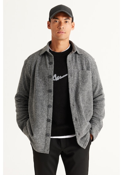 AC&Co / Altınyıldız Classics Erkek Gri Oversize Geniş Kesim Klasik Yaka Yünlü Kırçıl Desenli Flanel Kışlık Gömlek Ceket Gri AC&Co / Altınyıldız Classics Erkek Gri Oversize Geniş Kesim Klasik Yaka Yünlü Kırçıl Desenli Flanel Kışlık Gömlek Ceket Gri