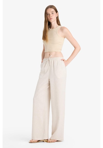 Defacto Wide Leg Cepli Yüksek Bel Standart Boy Keten Karışımlı Pantolon F5024ax25aubg155 Bej
