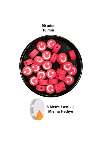 90 Adet 10 Mm Polimer Kil Fimo Boncuk Takı Bileklik + 5 Metre Lastikli Misina Hediye - Türk Bayrağı
