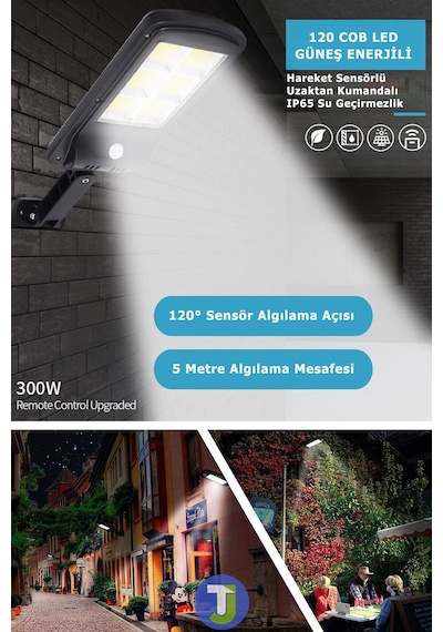 Technojet 6 Gözlü 120 Ledli Solar Bahçe Aydınlatma Kumandalı Güneş Enerjili Sokak Lambası Projektör