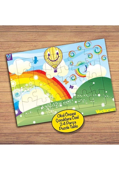Gökkuşağı,balon Yeşillik Çocuklara Özel Puzzle Yapboz Tablo-32170