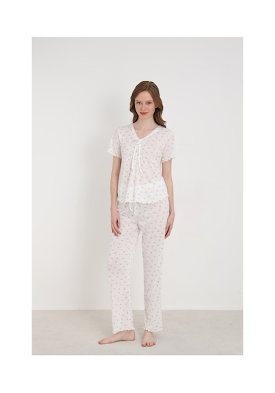 Elitol Jakarlı Viskon Bağlamalı Kadın Pijama Takımı Desenli-8