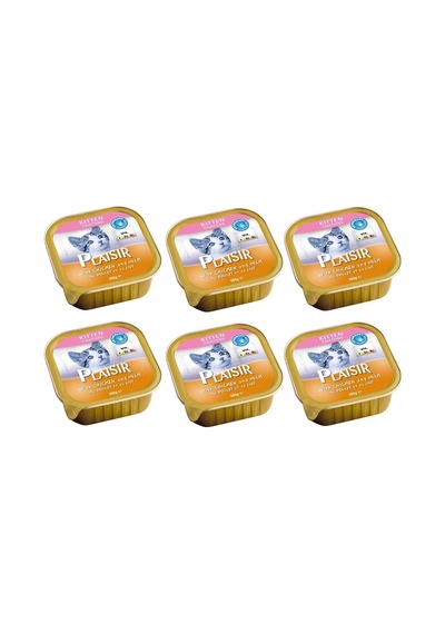 Plaisir Tavuklu ve Sütlü Pate Konserve Yavru Kedi Maması 6 x 100 G