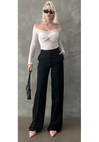 Madmext Siyah Yüksek Bel Kumaş Pantolon Mg2284