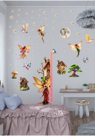 Peri Temalı Boy Ölçerli Duvar Sticker Seti - Mat, Sökülebilir, Çocuk Odası Dekoru 01