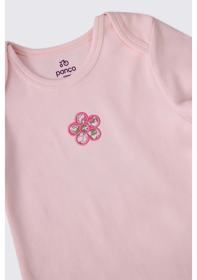 Panço Liberty Kumaş Yenidoğan Kısa Kollu Pembe Body