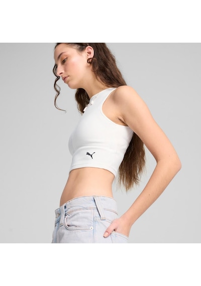Puma Wardrobe Ess Ribbed Crop Top Kadın T-shirt Beyaz