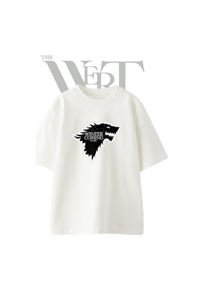 Thewert Direwolf Stark Tasarım Baskılı Ünisex Beyaz Oversize T-shirt