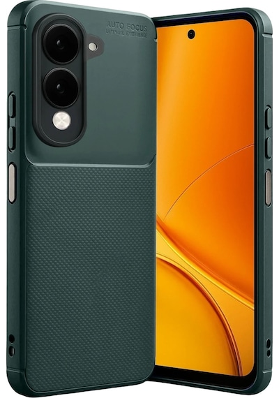 Vivo Y04 Uyumlu Kılıf Karbon Tasarım Kamera Korumalı Silikon Telefon Kılıfı Kapak Koyu Yeşil