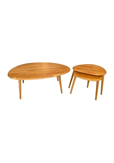 Fawdecor Asimetrik Masif Ahşap Orta Sehpa Ve 2'li Zigon Açık Meşe