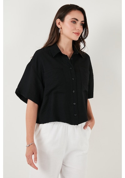 Lela Regular Fit Cep Detaylı Kısa Kollu Bayan Gömlek 6778568 Siyah