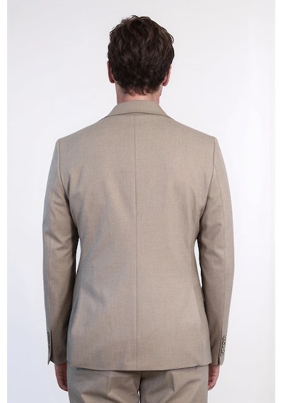 Vizon Slim Fit İki Düğmeli Keten Görünümlü Erkek Takım Elbise - Wessi Kahverengi