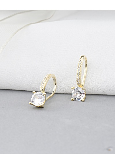 Brezza Lusso Jewelry 18k Serie Oro Zirkon Taşlı Çengel Asma Gümüş Küpe