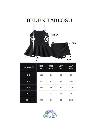 My Kids Wear Kız Çocuk Nakış Detaylı Garson Boy Mayo 5-14 Yaş 12586 Siyah