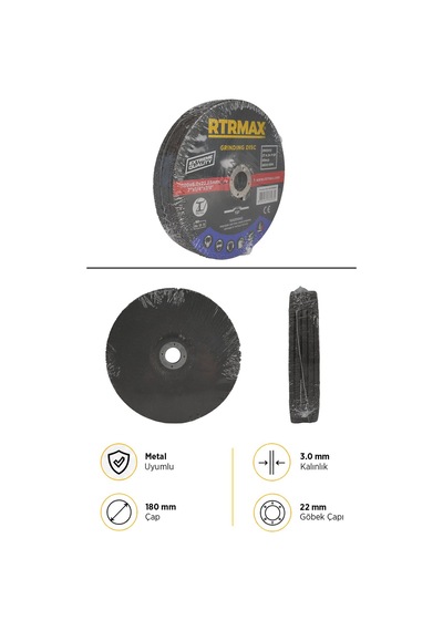 Rdg18060 Metal Taşlama Diski 180 X 3.0 X 22 Mm - 5 Adet