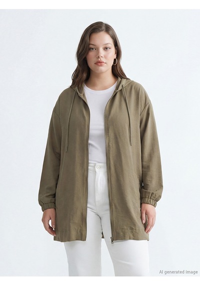 Lcw Modest Haki Kapüşonlu Oversize Kadın Tunik