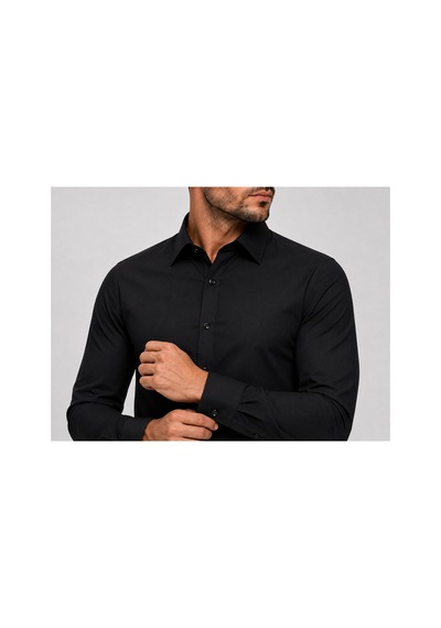 Suit Aydın Uzun Kol Slim Fit Non Iron Ütü Gerektirmeyen Pamuklu Klasik Gömlek Siyah