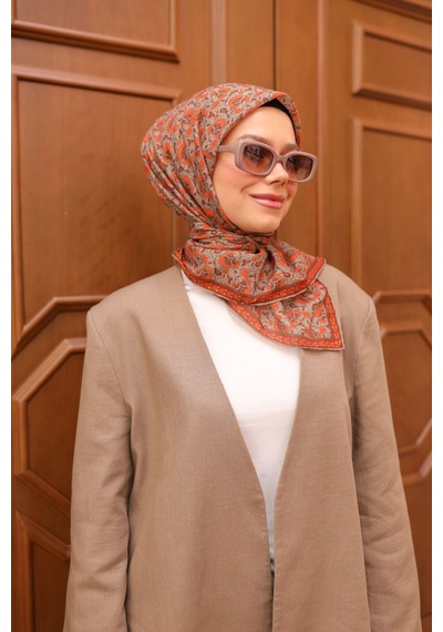 Silk Home Soft Eşarp 73077-21 Gri, Parlak Turuncu, Kiremit Bordo