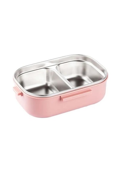 Tantitoni Pembe Paslanmaz Çelik 2 Katlı Chopstıck Ve Kaşıklı Yemek Taşıma Kabı 1.65l