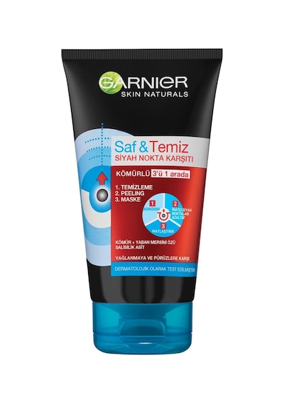 Garnier Skin Naturals Saf & Temiz Kömürlü 3'ü 1 Arada Temizleme Jeli 150 ML