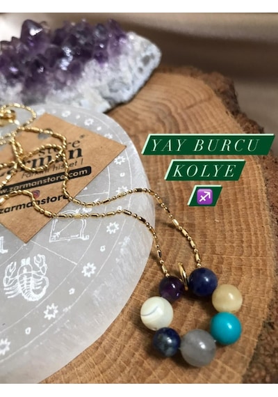 Sertifikalı Yay Burcu Doğal Taş Kolye Rose Gold