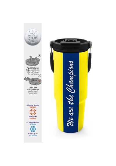 Coral High Kids Sarı Lacivert Çubuklu Pipetli Ve Direkt İçim Çelik Termos 900 Ml 38730 Lacivert - Sarı
