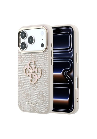 Apple iPhone Uyumlu 18 Pro  Kılıf Guess  Lisanslı 4g Büyük Resin Logolu Pu Kapak Pembe