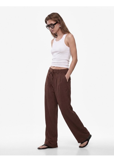 Koton Straight Fit Pileli Kemerli Geniş Paça Pantolon Kahverengi 6sak40386pw Kahve