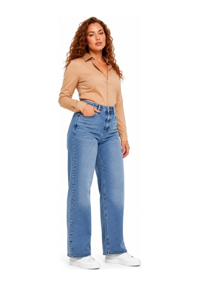 Dekploy Kadın Yüksek Bel Wide Leg Denim Bol Pantolon Bgl-st05449 Buz.mavi