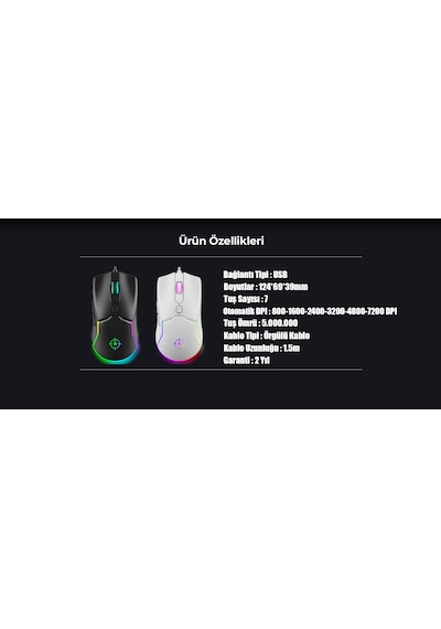 North Air White Kablolu RGB Optik Oyuncu Mouse