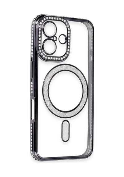 Apple  Uyumlu  iPhone 16 Kılıf Joke Simli Magneticsafe Kılıf Siyah