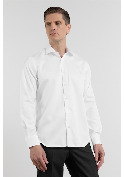 İmza Beyaz Saten İtalyan Yaka Uzun Kol Cepsiz Slim Fit Pamuk Gömlek 1004255231 S