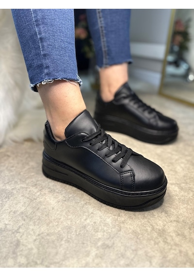 Günlük Kadın Sneaker Bağcıklı Hafif Kalın Yüksek Tabanlı Leopar Detaylı Yürüyüş Spor Ayakkabı 065 Siyah Günlük Kadın Sneaker Bağcıklı Hafif Kalın Yüksek Tabanlı Leopar Detaylı Yürüyüş Spor Ayakkabı 065 Siyah