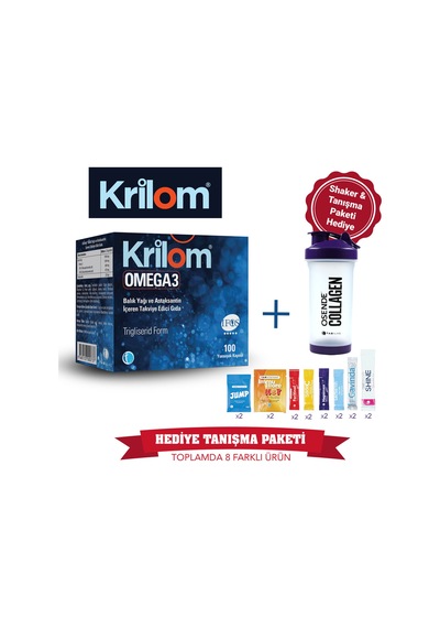 Krilom Omega 3 100 Yumuşak Kapsül Tanışma Paketi Shaker Hediyeli