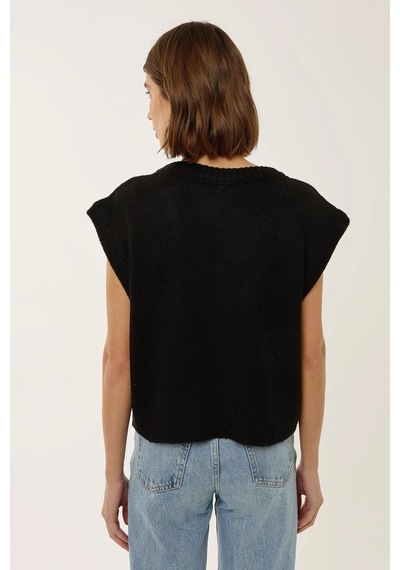 Hiccup V Yaka Crop Süveter Siyah