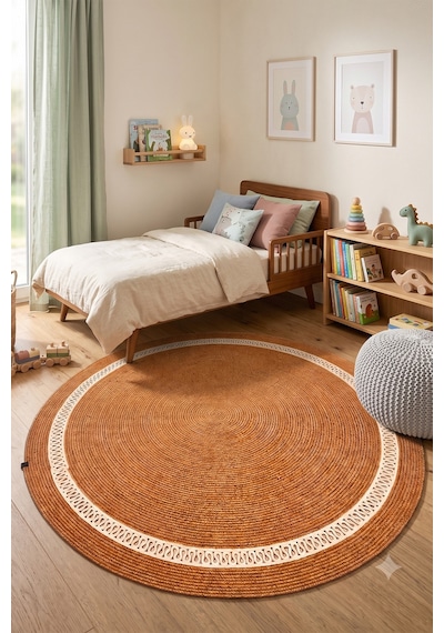 Jüt Hasır Yuvarlak Kilim Halı Yolluk Dekoratif Örgü Halı Doğal Görünümlü Bohem Kilim Salon Oturma Odası Balkon Mutfak Yatak Odası Koridor 7252bambukrem