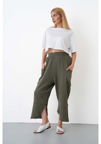 The Voler %100 Pamuk Müslin Şalvar Pantolon Kadın Yüksek Bel Oversize Rahat Kesim Cepli Siyah Yazlık Pantolon Haki The Voler %100 Pamuk Müslin Şalvar Pantolon Kadın Yüksek Bel Oversize Rahat Kesim Cepli Siyah Yazlık Pantolon Haki
