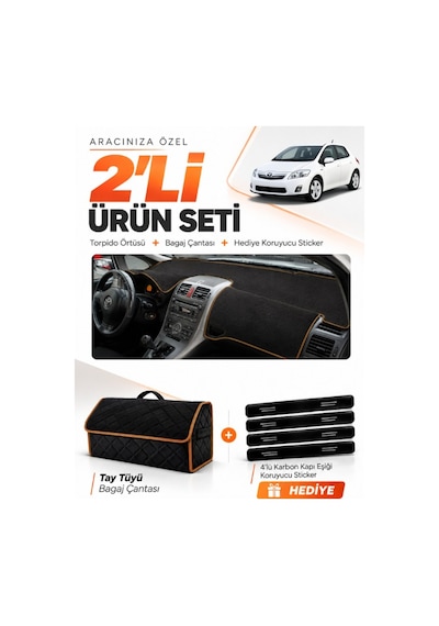 E-biz Toyota Aurıs E150 2006-2012 Uyumlu Torpido + Tay Tüyü Çanta - Siyah-kahverengi - To005