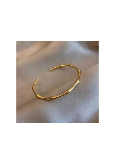 Lunarie Bambu Dokulu Kelepçe Bileklik 14k Gold Renk Kararmaz Altın