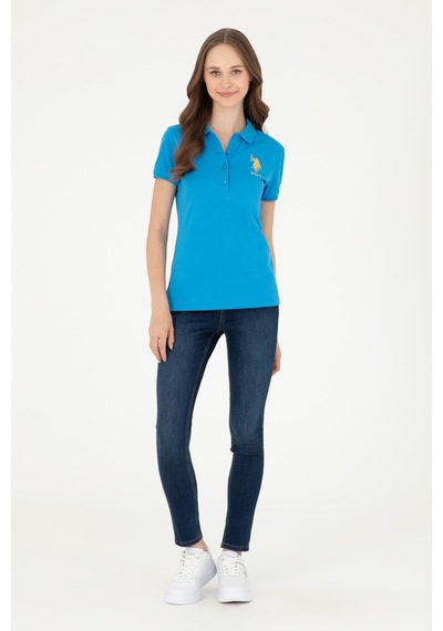 U.S. Polo Assn. Kadın Saks Basic Polo Yaka Tişört 50280071-VR045