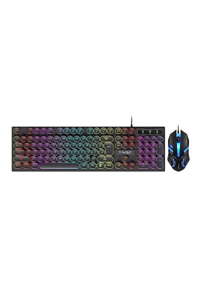 Valkyrie T-Wolf TF270 Rainbow İngilizce RGB Mekanik Hisli Gaming Klavye Mouse Seti