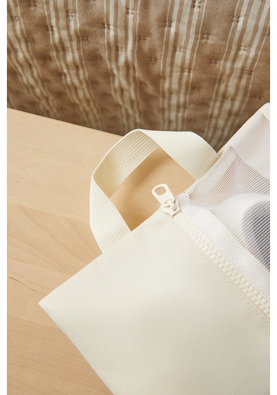 Ocean Home Textile Bej Renk Fileli Oxford Kumaş Ayakkabı Düzenleyici Taşıma Çantası 22 X 40 X 9 Cm