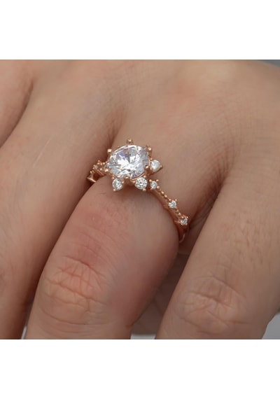 Prenses Model Rose Kaplama Zirkon Taşlı Gümüş Tektaş Yüzük