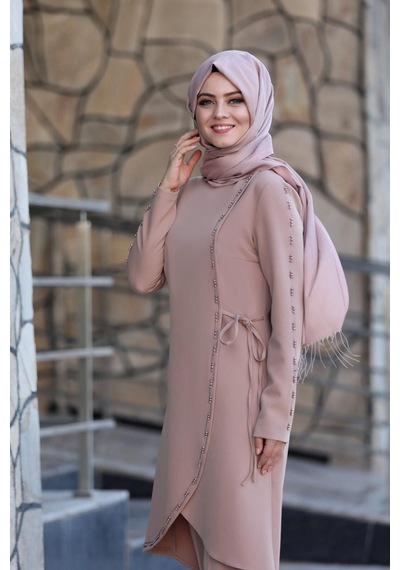 İbrahim Burak Etiler Collection Boncuk İşlemeli Takım Mdc 5434 Pudra