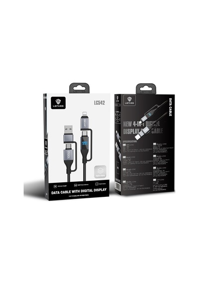 Lenyes Lc542 Dijital Göstergeli 4in1 Usb-a - Type-c + Type-c To Lightning 100w 1m Siyah