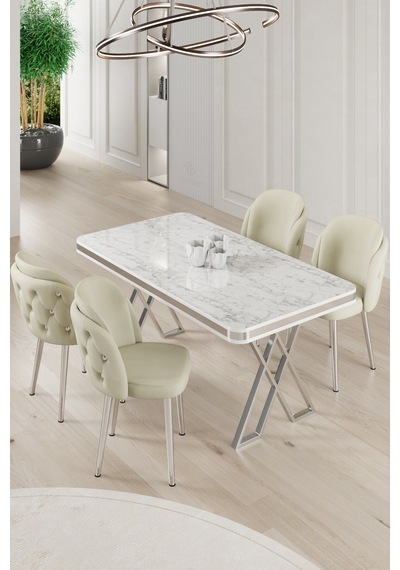 Canisa Rigel Serisi 80x130 Lak Panel Beyaz Mermer Desen Masa Takımı Krom Ayaklı 4 Krem Sandalye Beyaz Mermer Desen Masa Sandalyeler Krem Canisa Rigel Serisi 80x130 Lak Panel Beyaz Mermer Desen Masa Takımı Krom Ayaklı 4 Krem Sandalye Beyaz Mermer Desen Masa Sandalyeler Krem