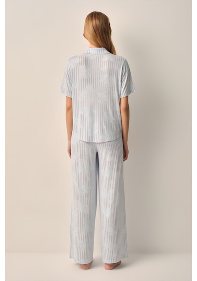Suwen Lady Gömlek Yaka Pijama Takımı Sh26611660b348 Mavi